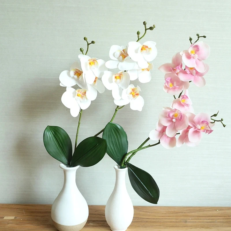 

1 Stem Silk Flower Artificial Moth Orchid 46cm Butterfly Orchid with Leaves for New House Home Wedding Festival Home Decoration