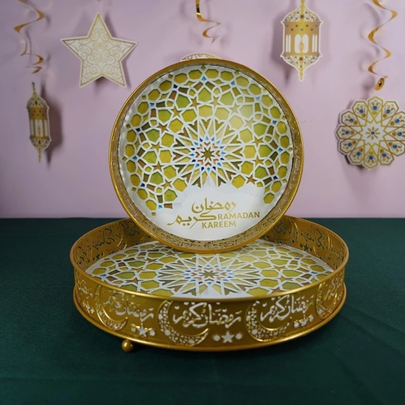 

Cake Metal Organizer Bar Kitchen Plates Mubarak Fruits Food Storage Home for Restaurant Holder Trays Eid Ramadan Round Rectangle