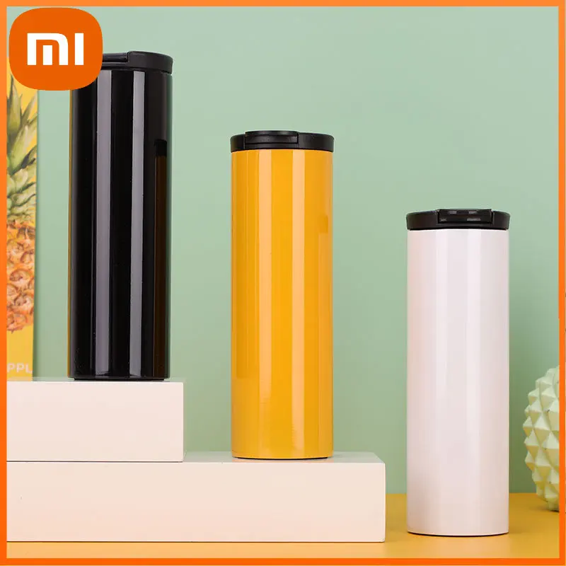 Double-layer Flip Straight Cup 304 Stainless Steel Water Bottle Slimming Car Water Bottle Keeps Cold And Heat