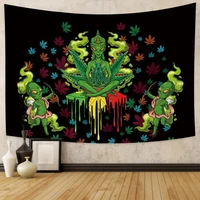 psychedelic green alien tapestry wall hanging hippie trippy hemp leaves tapestry art for bedroom living room dorm home decor