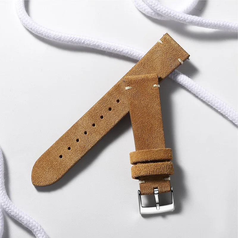 Natural Vintage Brown 20mm Replacement Strap Men's High Quality Four Seasons Fashion Casual Suede Strap Accessories Accessories