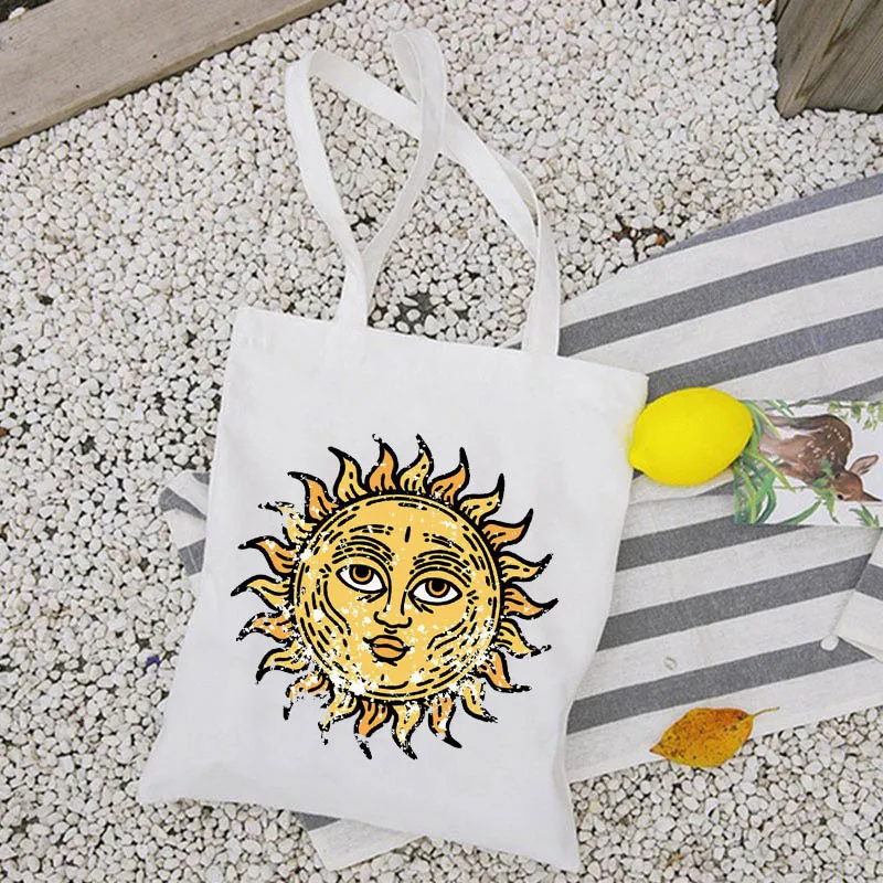 

Холщовые сумки-тоуты в стиле Харадзюку с принтом солнца, женская сумка на плечо в стиле Харадзюку, модная повседневная дамская сумочка для п...