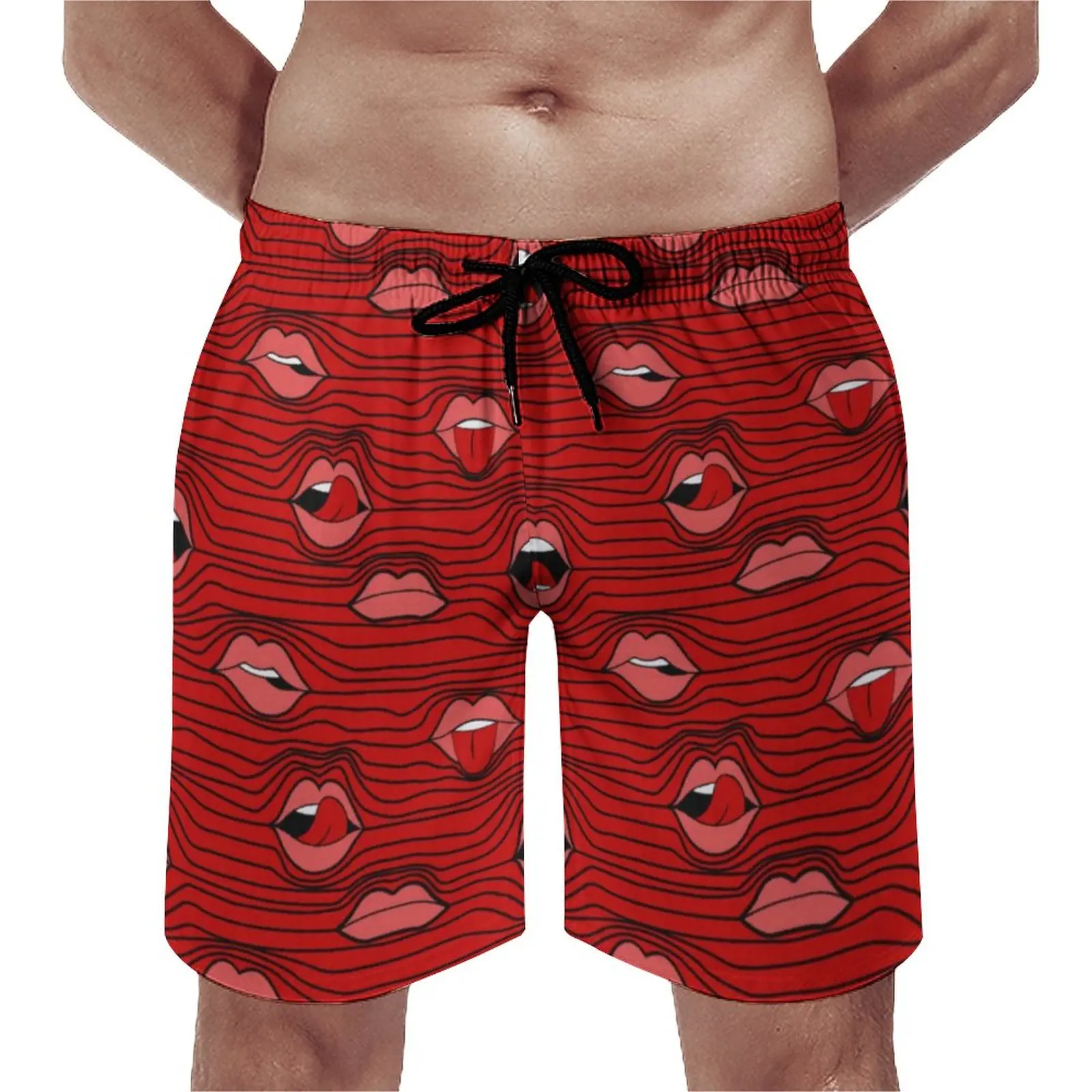 

Summer Board Shorts Lips Print Sports Funny Mouths Pattern Beach Short Pants Casual Comfortable Swimming Trunks Plus Size 3XL