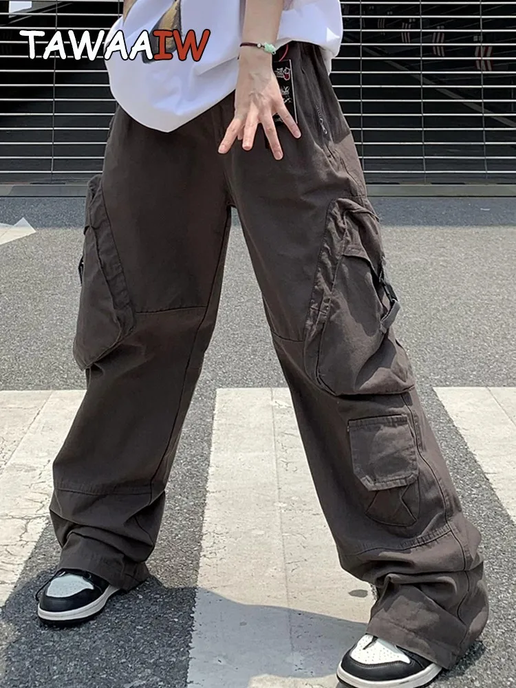 

Tawaaiw Womens Vintage Grey Cargo Pants High Waist Wide Leg Pants Baggy Casual Y2k Fashion Multiple Pockets Hip Hop Streetwear