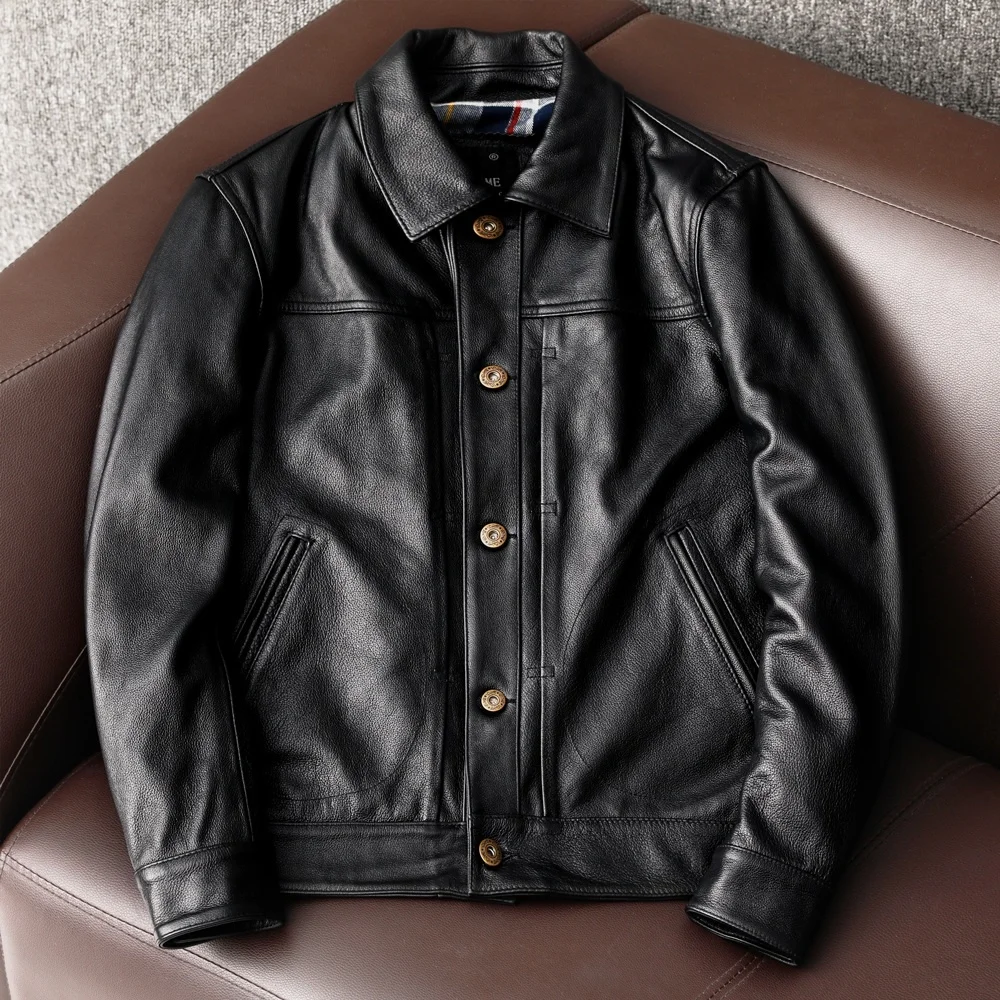 

Free shipping.Natural Genuine Leather jacket.New arrival cowhide clothes.quality leather coat.men casual leather clothing