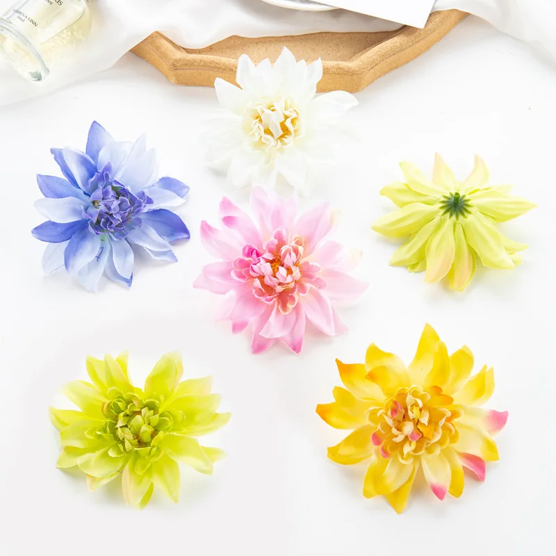 

5Pcs Artificial Flower Silk Dahlia Head Wedding Decor Beach Hat Decoration Simulation Flower Scrapbooking Handicraft
