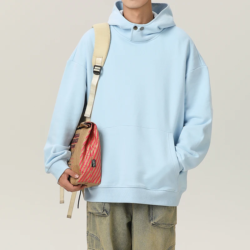 Толстовка мужская с высоким воротником свитшот металлической пряжкой худи в