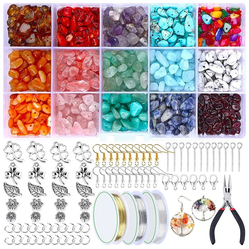 

Ring Making Kit 15 Colors Natural Irregular Fragment Stone Jewelry Stone Crystal Beads Jewelry Making Supplies DIY Craft