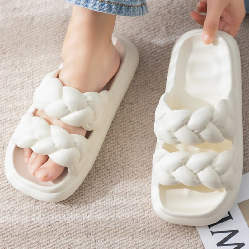 Fashion Weaving Design Women Platform Slides 2023 New Summer Leisure Women Slippers Outdoor Anti-slip Bathroom Woman Shoes