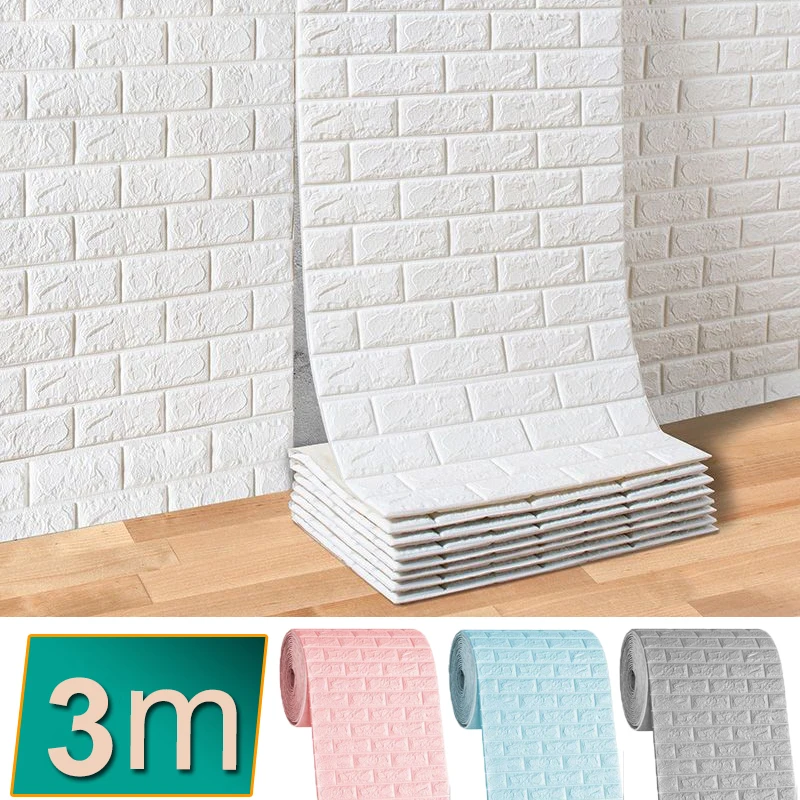 

70cm*3m Long 3D Brick Wall Stickers DIY Decor Self-Adhesive Waterproof Wallpaper For Kids Room Bedroom Kitchen Home Wall Decor