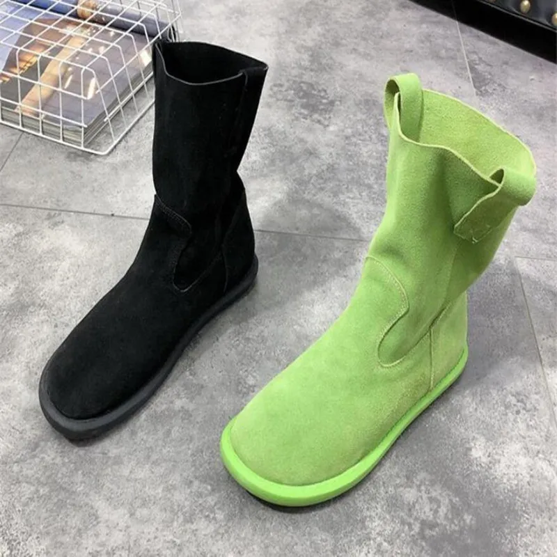 Retro Fashion Nubuck Leather Casual Flat Ladies Single Boots Spring and Autumn Set Feet Solid Color Long Tube Motorcycle Boots