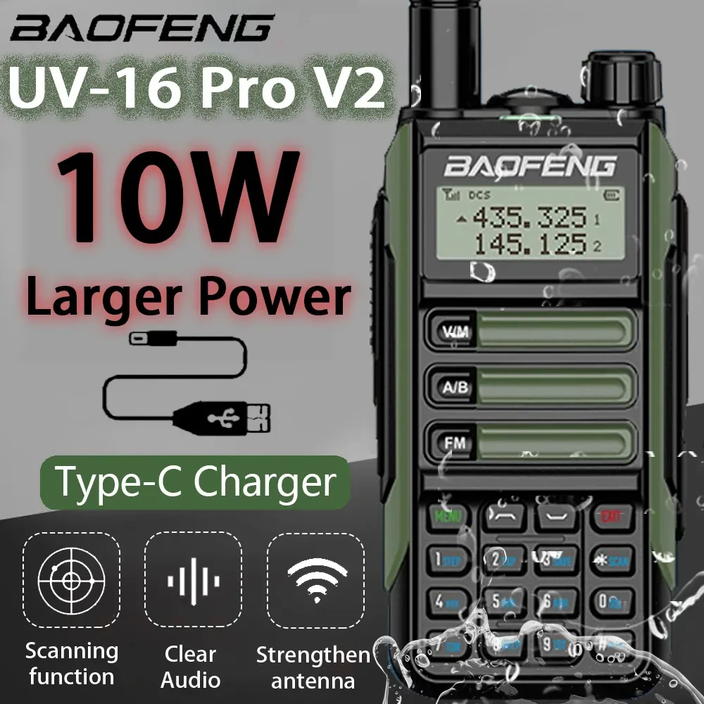 

2022 BaoFeng UV-16 PRO High Power Antenna Walkie Talkie Type-C Charger Long Range Waterproof UV16 Transceiver Ham TwoWay Radio
