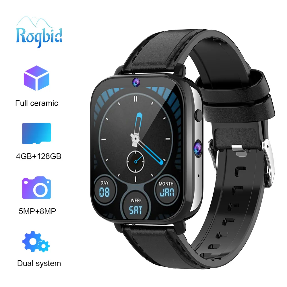 

Rogbid King 4G Smart Watch Men Wifi GPS Bluetooth Video Dual Camera 4G 128GB Memory Android 9.1 4G Call Smartwatch Women