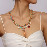 multilayer colorful beaded chain bohemia necklace for women fashion jewelry accessories natural seashell insect pendant necklace