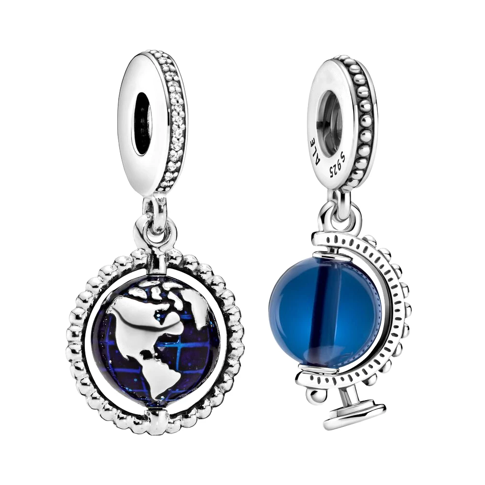 Pandora Classic Blue Spinning Globe Dangle Charm pour femme, Immédiatement Going Collection Charms, Bijoux en argent 925 pour bracelet, DIY
