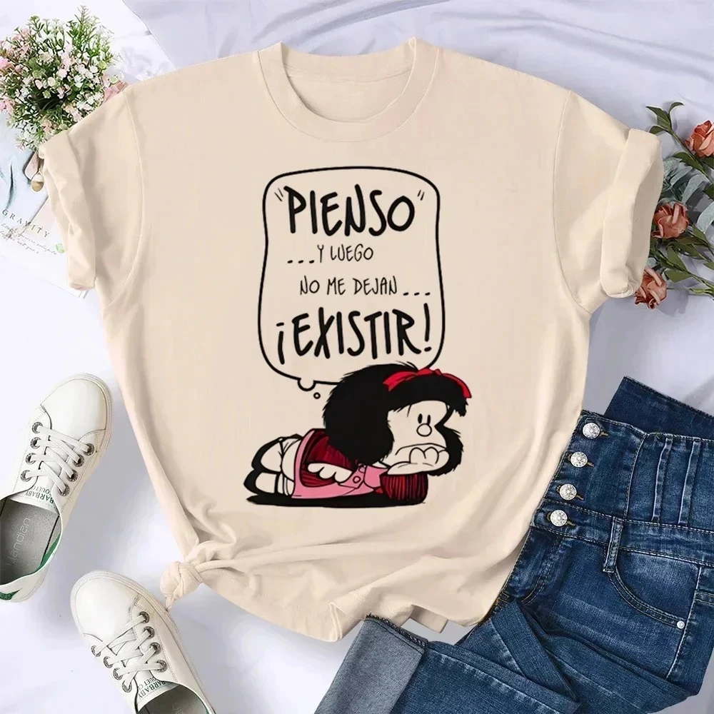 Фото Женские повседневные свободные удобные летние футболки с рисунком Mafalda, женская одежда в стиле Харадзюку, уличная одежда №3
