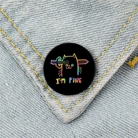 im fine cat holding knife pin custom funny brooches shirt lapel bag cute badge cartoon cute jewelry gift for lover girl friends