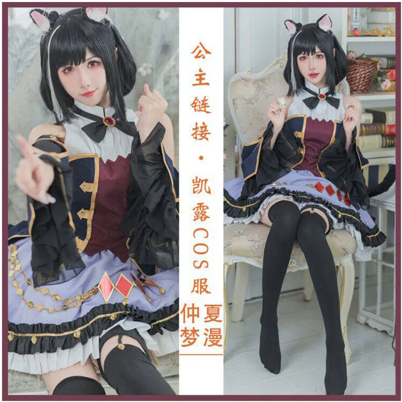 Фото Аниме Princess Connect! Костюм для косплея Re:Dive Kyaru: полный комплект униформы горничной «Черная кошка» для женщин на Хэллоуин №5