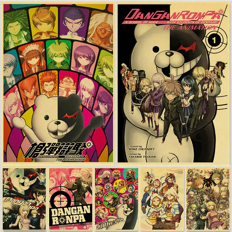 Danganronpa Vintage Poster Japanese Anime Kyouko Kirigiri Whole roles Art Poster and Prints Wall Art Painting