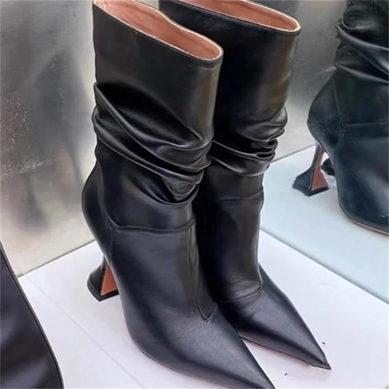 

Женские Плиссированные ботинки на высоком каблуке, с острым носком