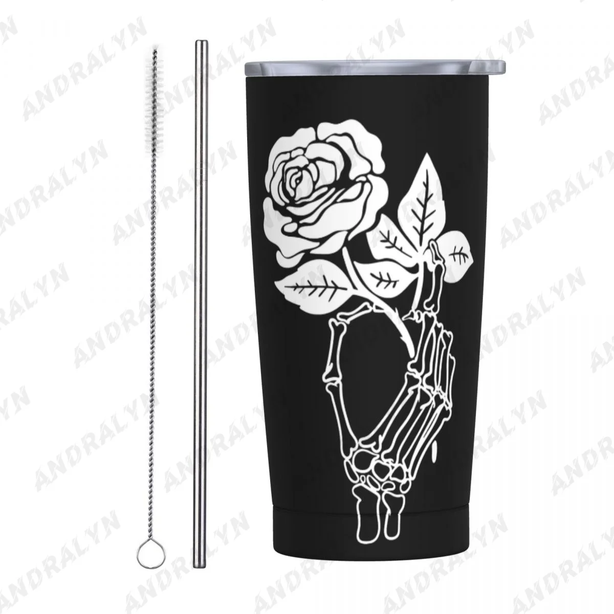 

Skeleton Hand With Rose Stainless Steel Thermal Mug Beer Cups Thermos for Tea Coffee Water Bottle Thermo Bottles with Lid Car