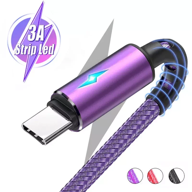 

LED USB C Fast Charging TYPE-C 0.25m 1.2m 2m A51 Cord For Android Mobile Cables