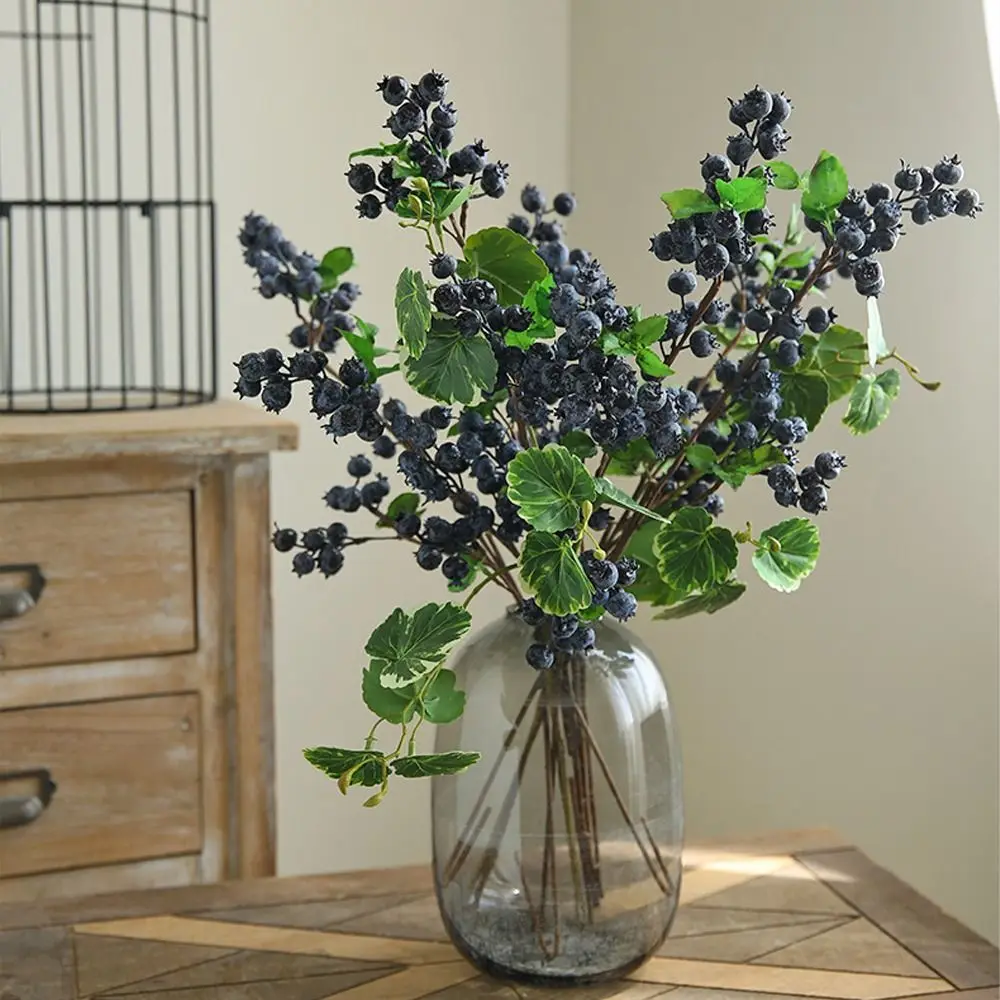 Plastic Christmas Blueberry Fruit Branches Elegant Realistic Simulation Foam Red Berry Handmade Fake Plants