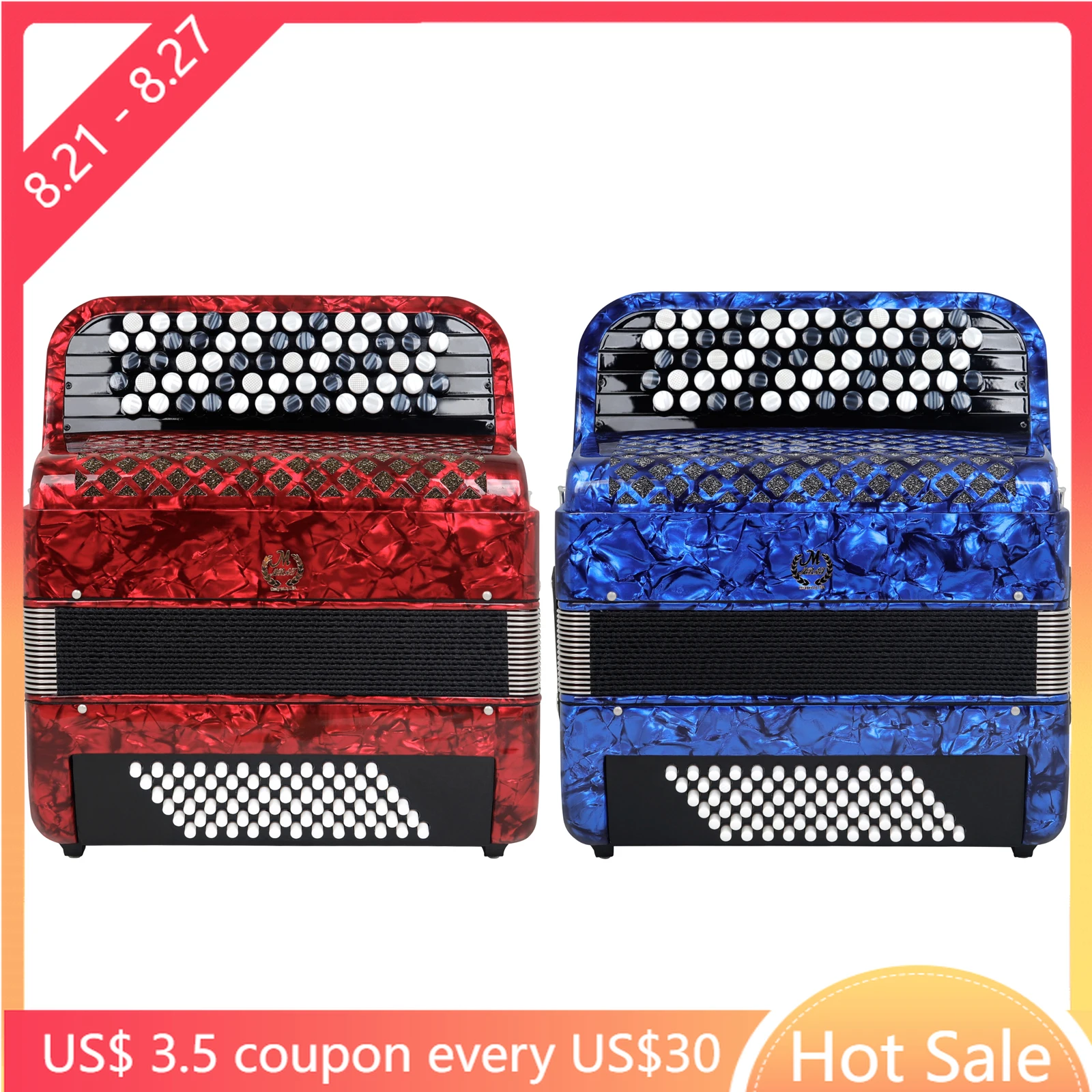 M MBAT 62 Keys 72 Bass Accordion Professional Accordion With Storage Bag Keyboard Instruments Accordion For Teaching/Performance