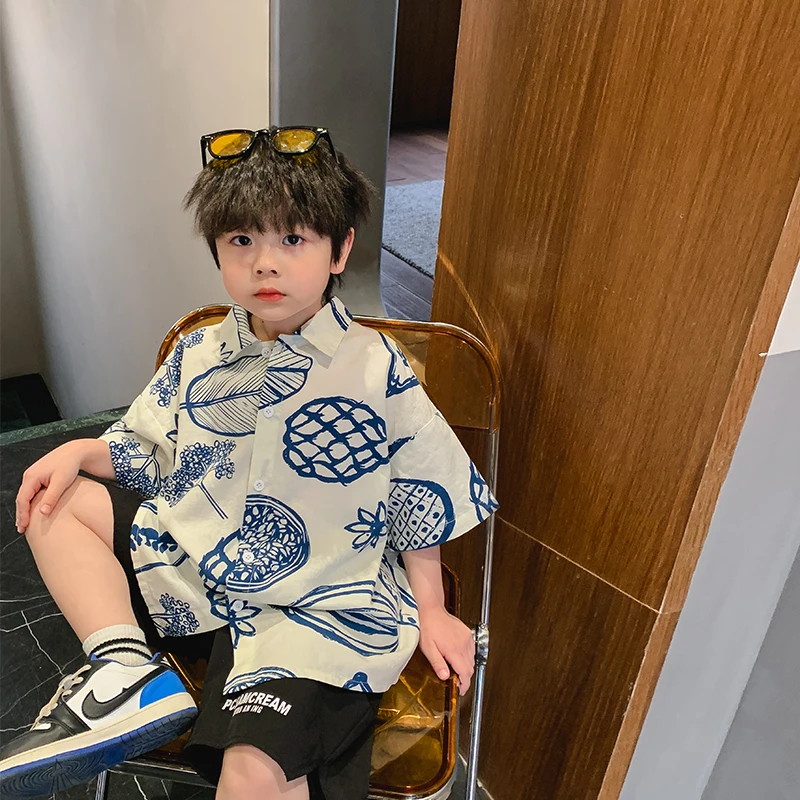 

New Shirt Summer Shirt Children's Style Fashion Korean Western Top 2022 Boys' Sleeve Short Thin Children Boys'