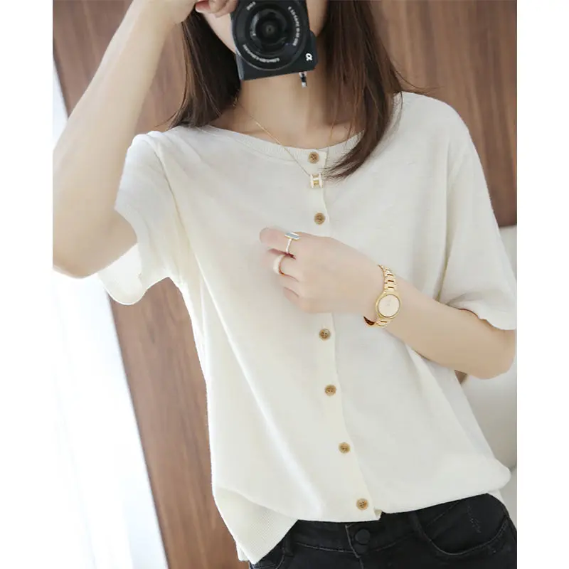 

Summer New Style Thin Short Sleeve T-shirt Loose Short Top White