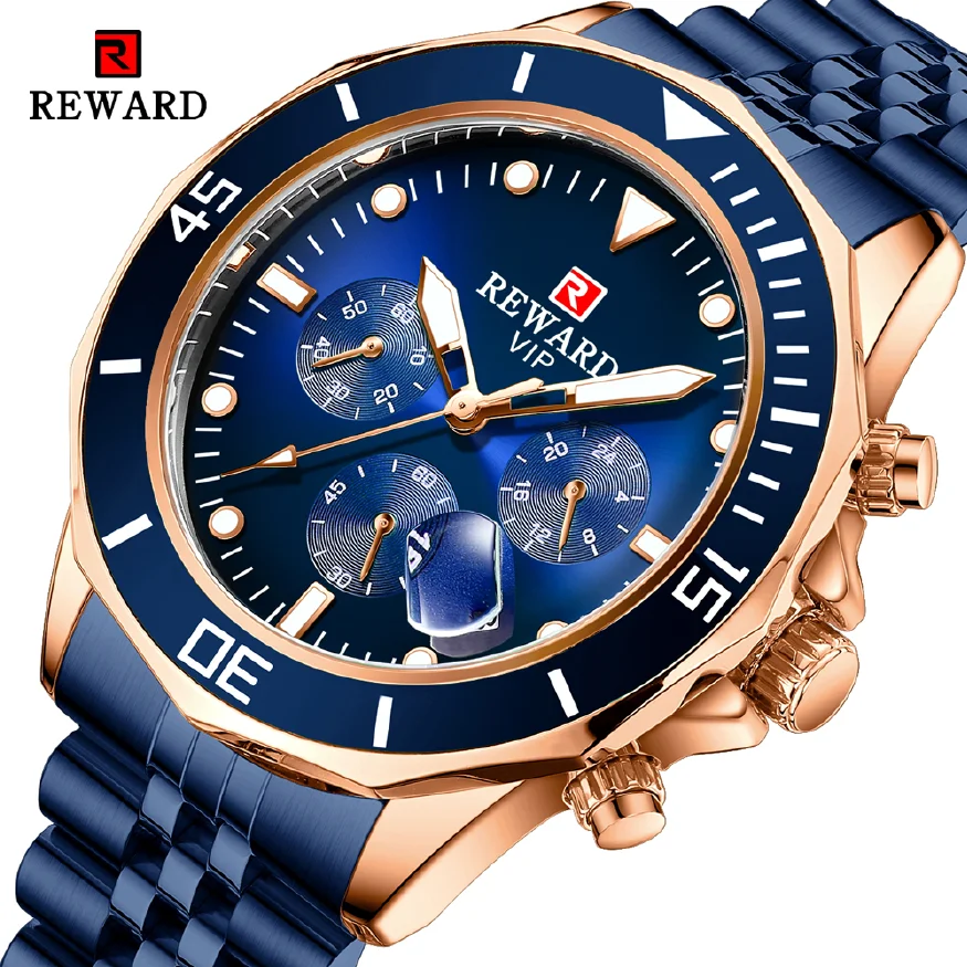 

REWARD New Fashion Mens Watches Full Steel Chronograph Waterproof Watch Top Brand Sport Quartz Men Wrist Watch Relogio Masculino