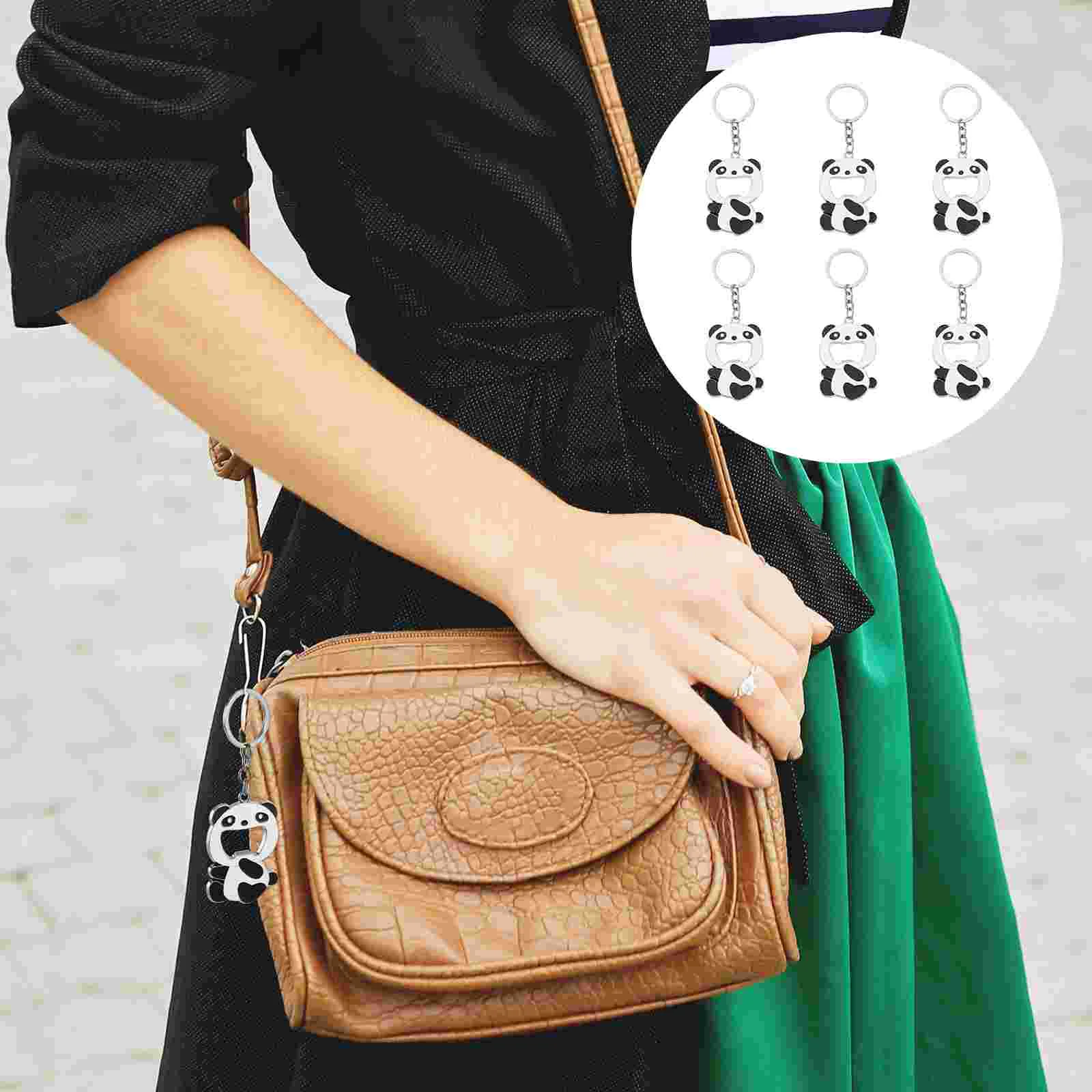 

6 Pcs Panda Keychain Wallet Key Holder Beer Keychain Drinks Metal Key Ring Alloy Handbag Pendant Charm