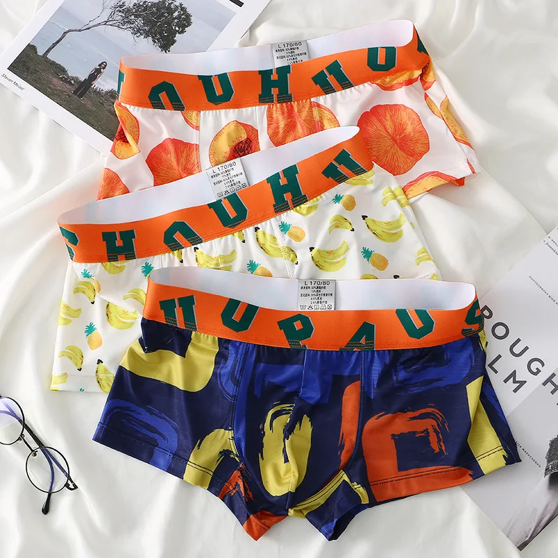 Men Panties Ice silk Letter Printed Underpants Breathable Man Underwear Boxers Fashion Boxer Plus Size Male calzoncillo hombre