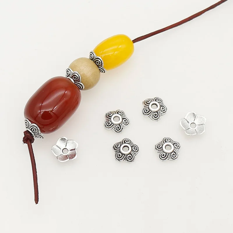 

100pcs/Lot Classic Antique Silver Flower Caps 8mm Handmade Metal End Bead Caps Spacer DIY Jewelry Accessories