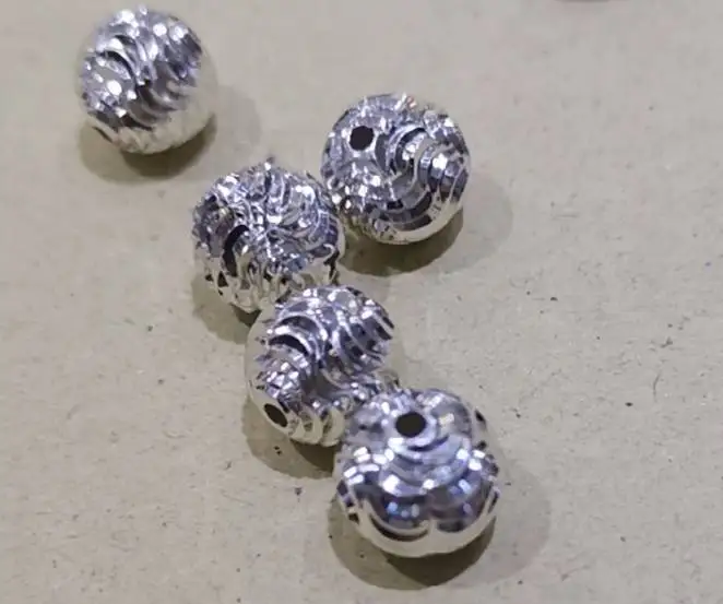 

8mm solid 925 sterling silver round beads,laser cut twisted corrugated mirror silver spacer beads, 1 piece