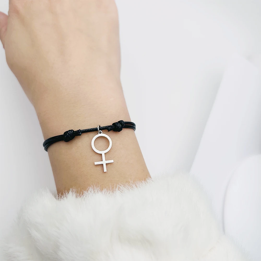 

Stainless Steel Venus Symbol Bracelet Minimalist Female Symbol Adjustable Rope Chain Bangle Statement Gender Feminist Jewelry