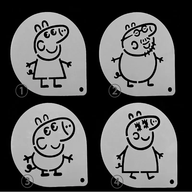 

set cartoon pig Mold Powdered Sugar Sieve Tools Fancy Coffee Printing Model Foam Spray Cake Stencils Coffee Drawing lv cake mold