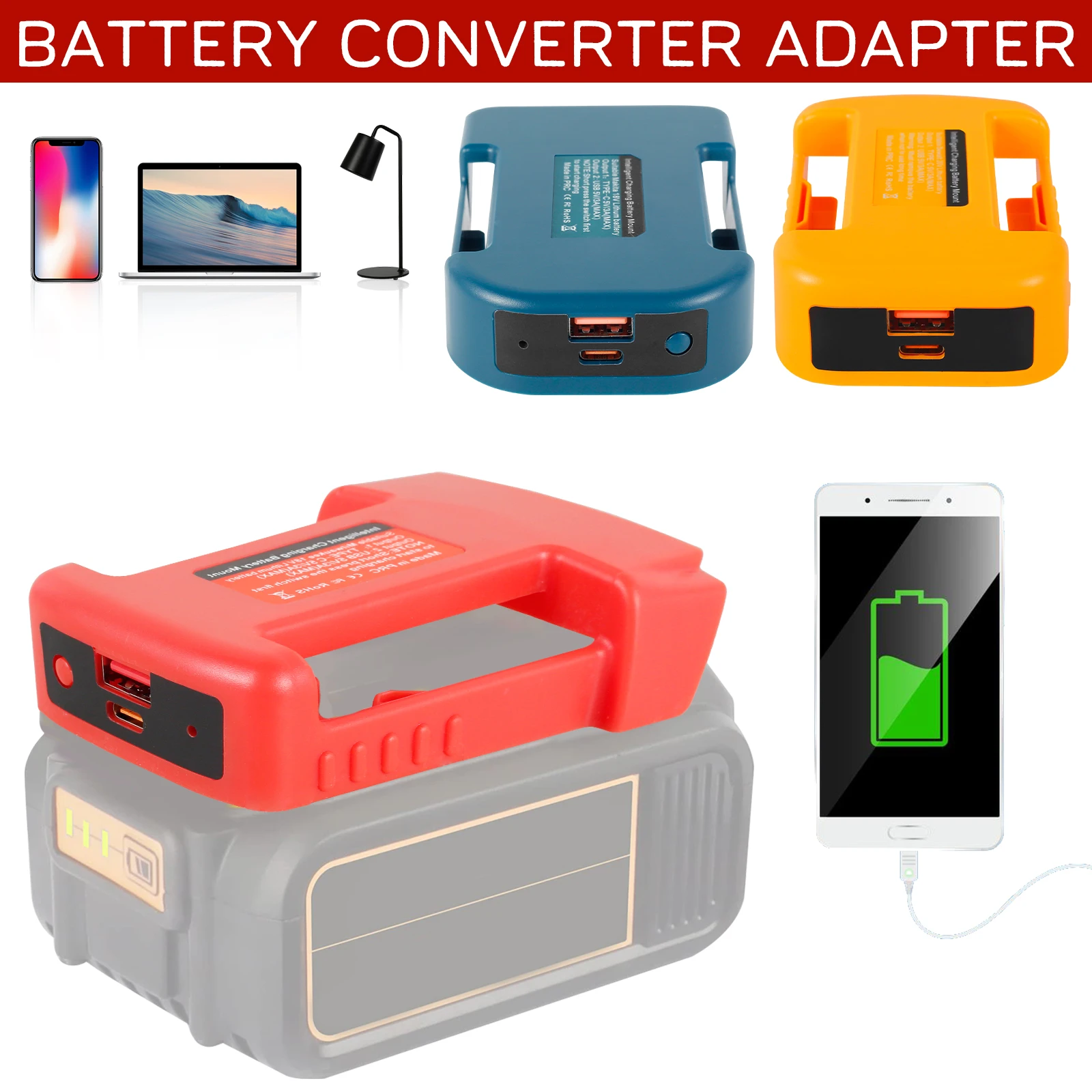 

2 шт., USB-адаптер для быстрой зарядки аккумуляторов, 18 в