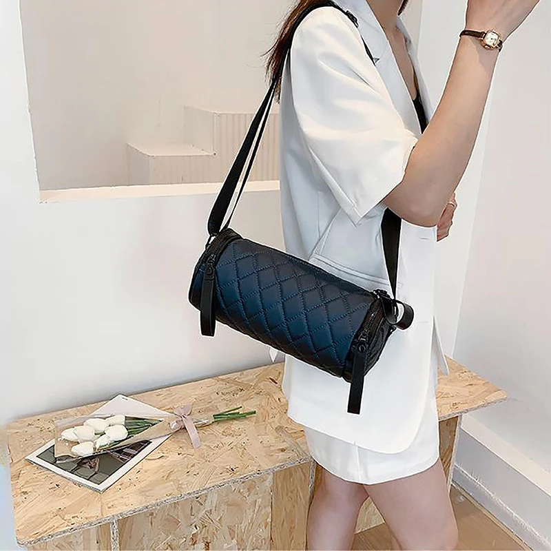 Korean High-grade Women Men's Bag Lingge Cylinder Bag Versatile One Shoulder Chest Bag