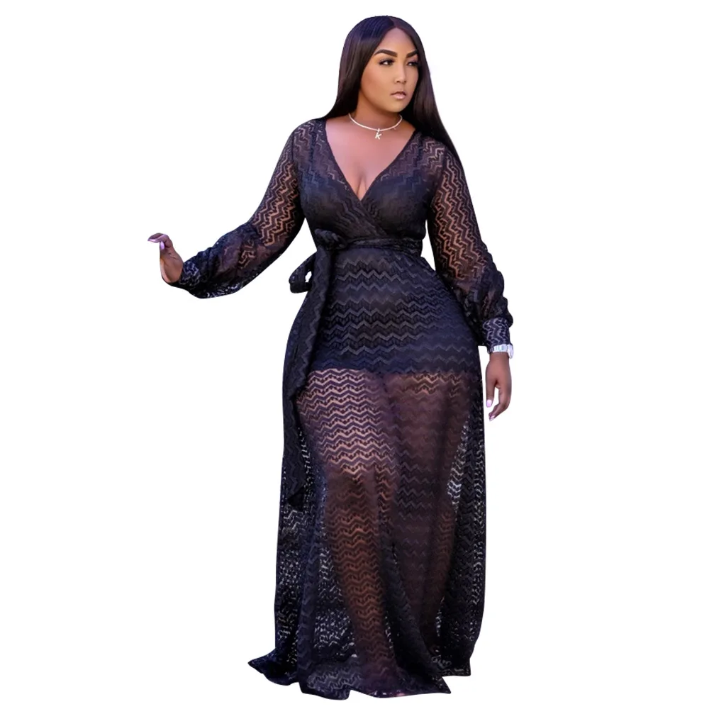 Plus Size Women Party Dresses Elegant Mesh See Through Dresses Lady Fashion Prom Evening Gown 2022 Autumn Two Piece Set Outfits