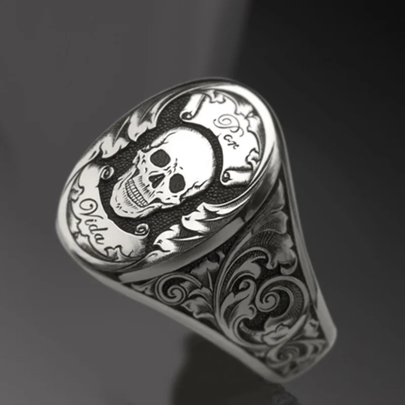 

New Cross Border Vintage Fashion Alloy Skull Head Ring Hard Pattern Ornament