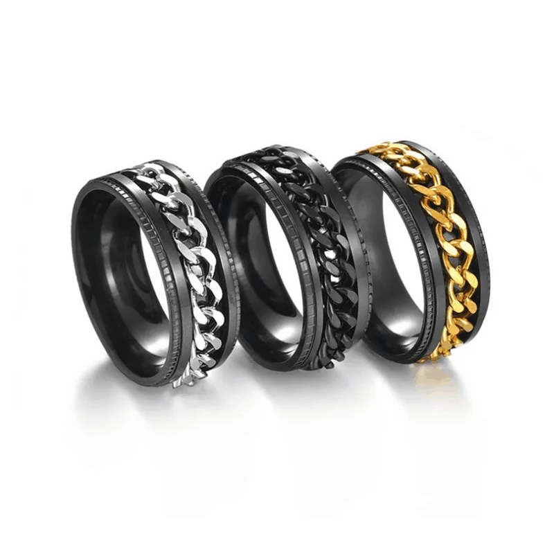 

2022 Titanium Steel Rotatable Chain Ring For Man Woman Stainless Steel Couple Ring Popular Jewelry