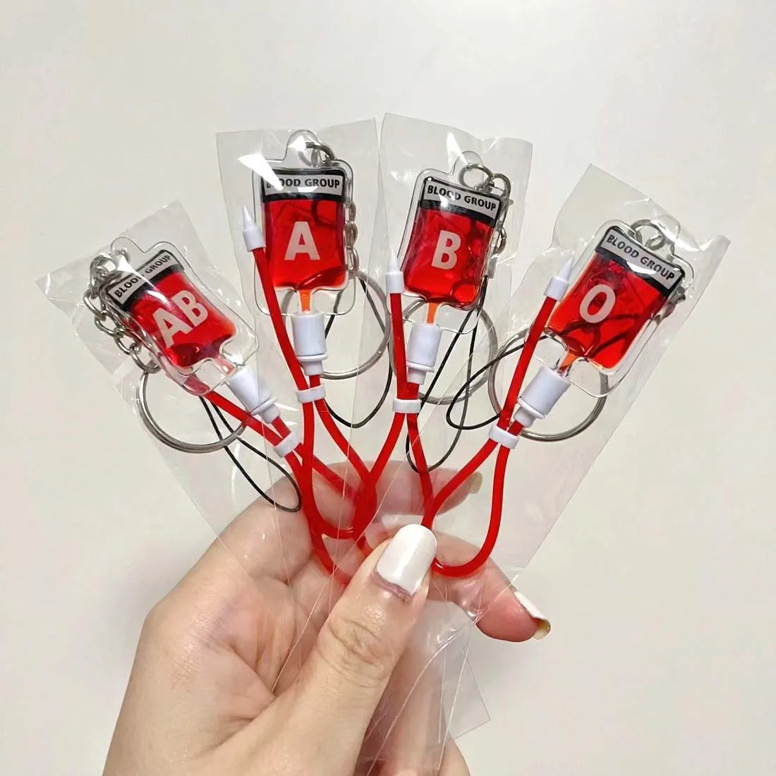 Blood Type A B O AB Pendant Keychain Halloween Blood Bag Phone Pendants DIY Jewelry Gift Charm Keyring Key Chain Accessories