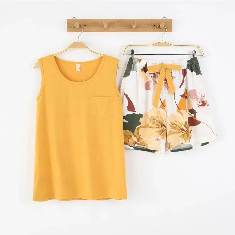 

Pajamas Women Bow Soild Color Sleepwear Summer Cotton Sleeveless Casual Nightwear Cami Top Sets Nightgowns