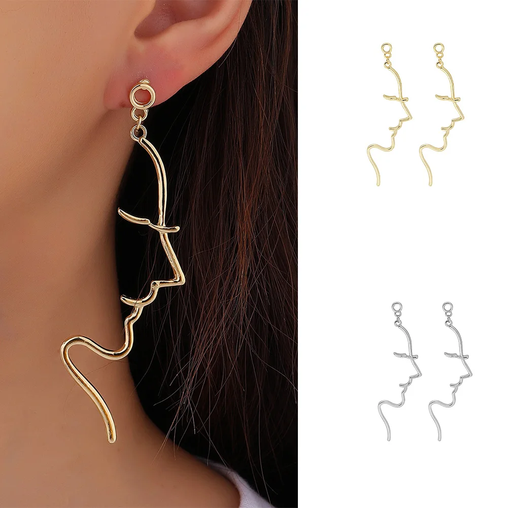 

Piercing Jewelry Personalized Earrings Exaggerated Alloy Ear Studs Jewelry Gift Fashion Retro Abstract Art For Female 1 Pair