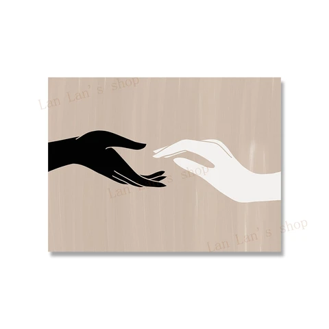 Черно-белый художественный постер с принтом «рука в руке» для пар, абстрактные линии, поцелуй, минимализм, Картина на холсте для влюбленных, Современный домашний декор