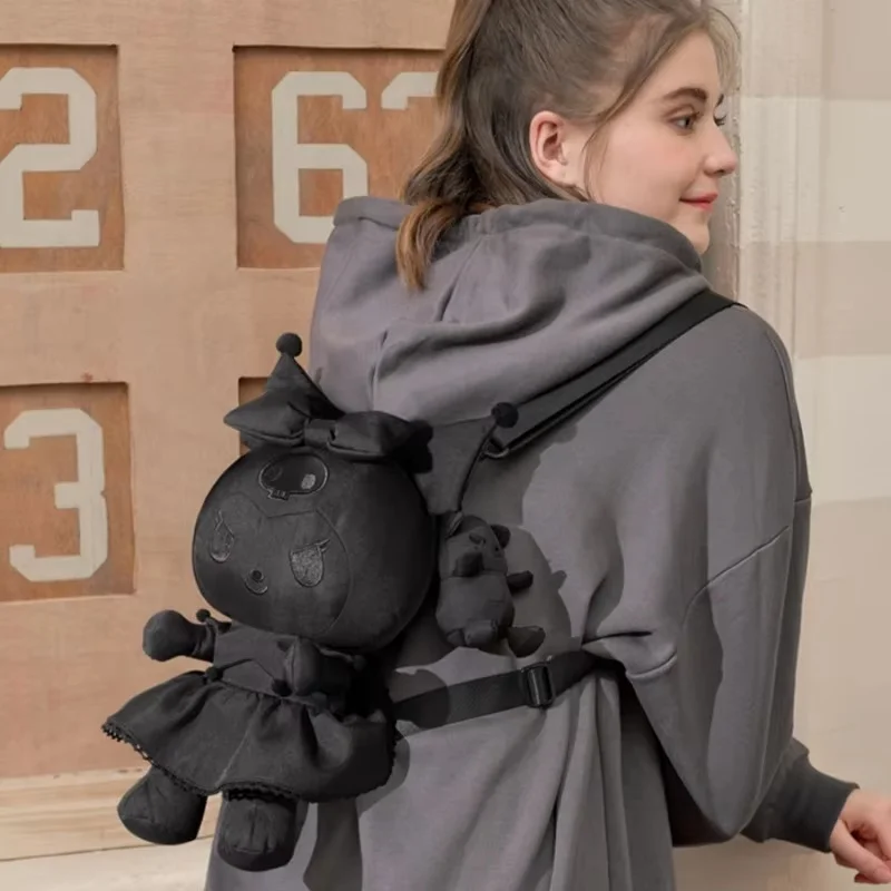 Фото Совместная плюшевая кукла Sanrio Kuromi, рюкзак для темной куклы, аниме Kawaii Kuromi, периферийный рюкзак, плюшевые игрушки, детский подарок на день рождения №3