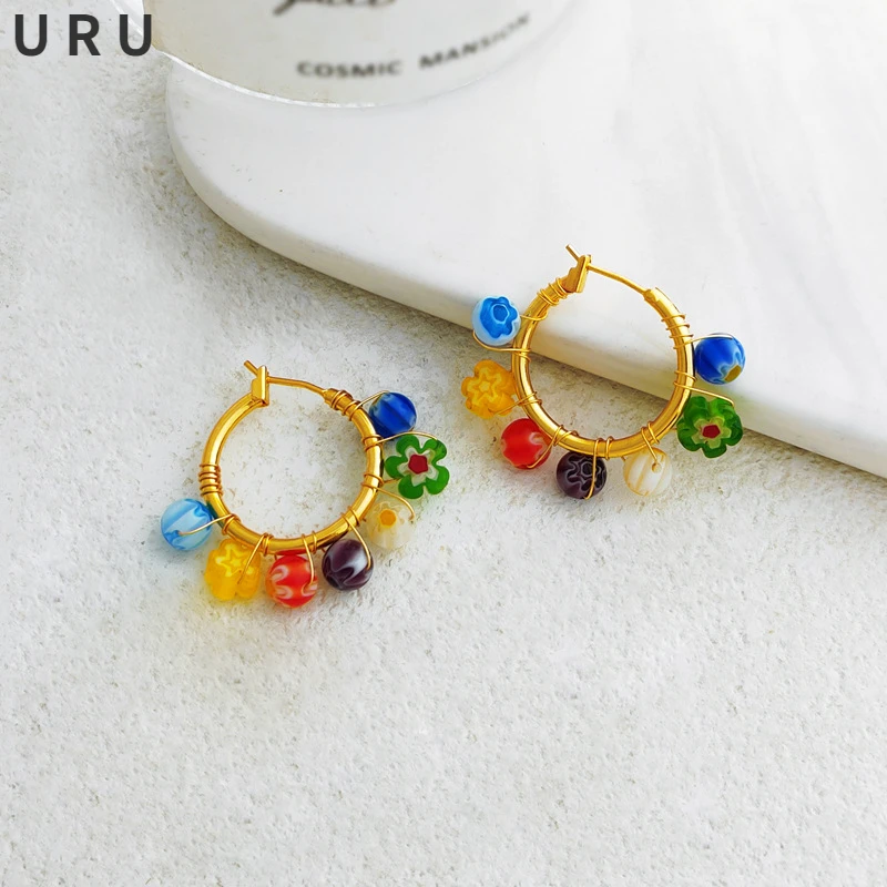 

Fashion Jewelry Round Circle Earrings 2022 New Trend High Quality Brass Colorful Beads Earrings For Women Party Gifts