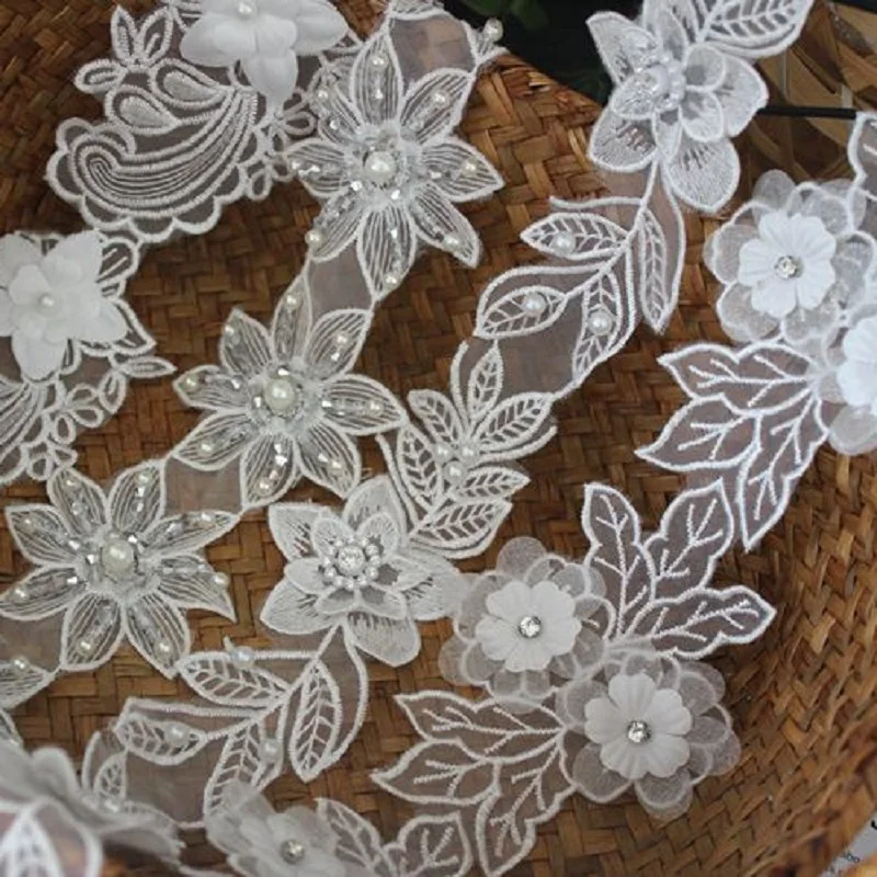 Кружевная лента для вышивки ручной работы жемчужный бисер цветок из полиэстера