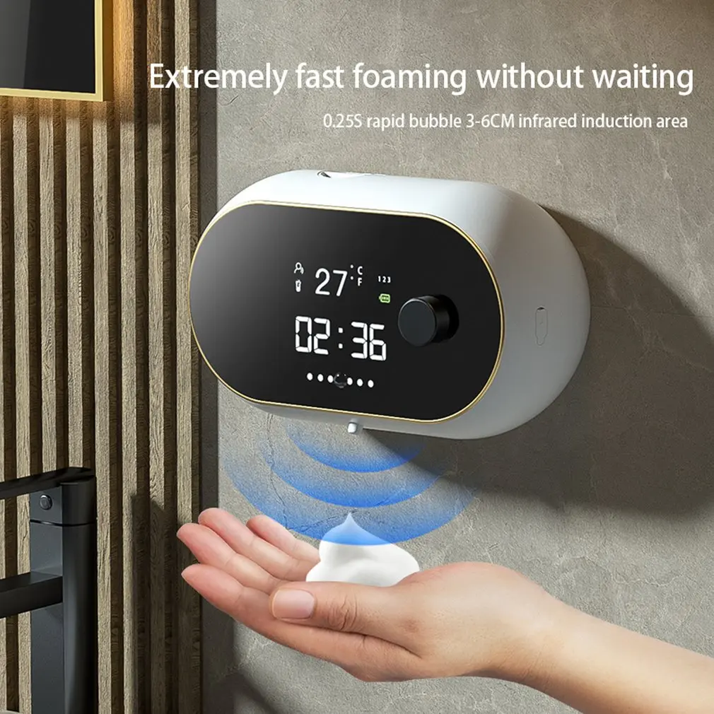 

New Liquid Foam Soap Dispensers Creative Time Temperature Display Body Induction Hand Wash Waterproof Automatic Soap Dispenser